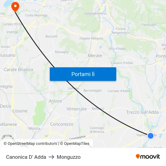 Canonica D' Adda to Monguzzo map