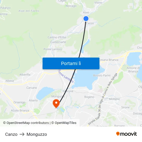 Canzo to Monguzzo map