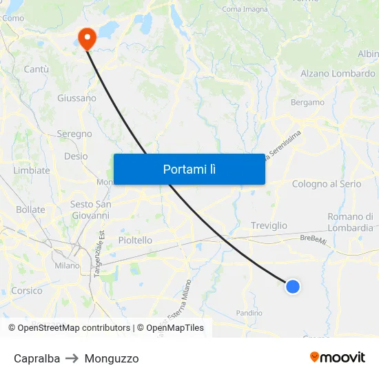 Capralba to Monguzzo map