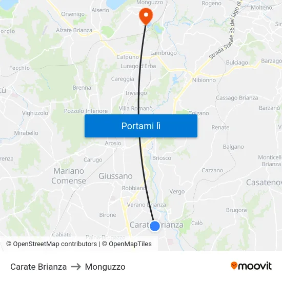 Carate Brianza to Monguzzo map