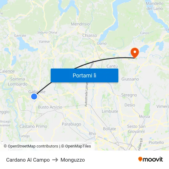 Cardano Al Campo to Monguzzo map