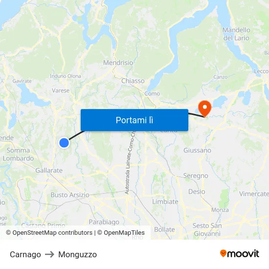 Carnago to Monguzzo map