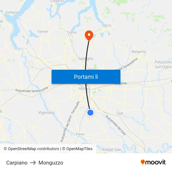 Carpiano to Monguzzo map