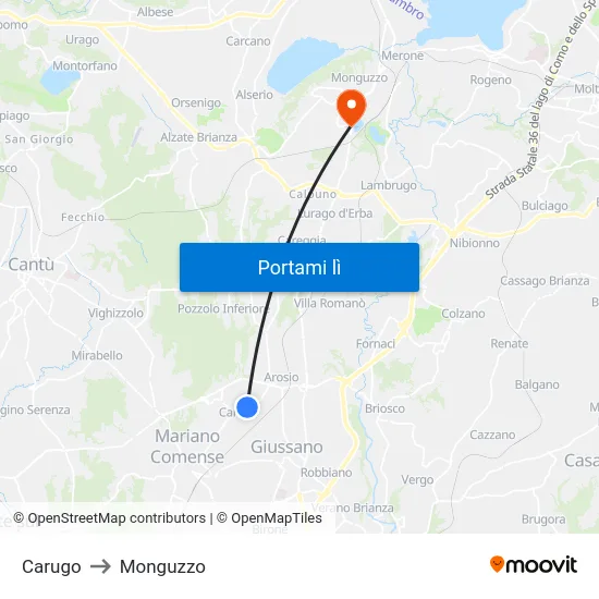 Carugo to Monguzzo map