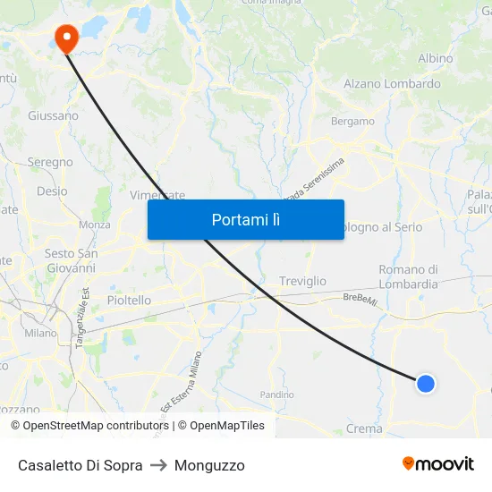 Casaletto Di Sopra to Monguzzo map
