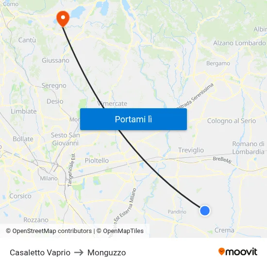 Casaletto Vaprio to Monguzzo map