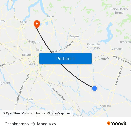 Casalmorano to Monguzzo map