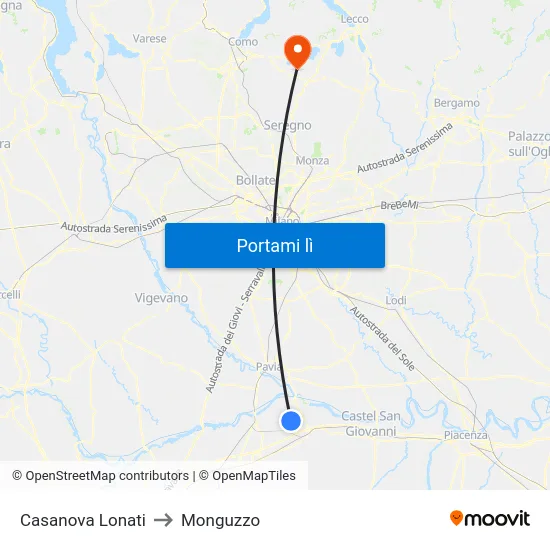 Casanova Lonati to Monguzzo map