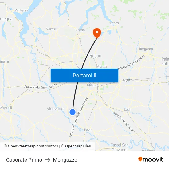 Casorate Primo to Monguzzo map