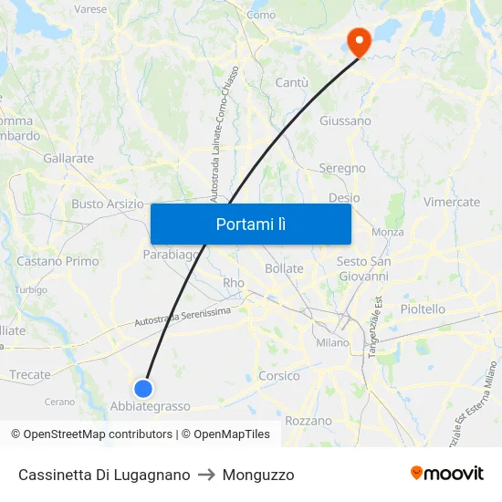 Cassinetta Di Lugagnano to Monguzzo map