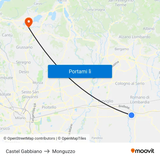 Castel Gabbiano to Monguzzo map