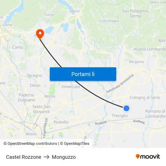 Castel Rozzone to Monguzzo map