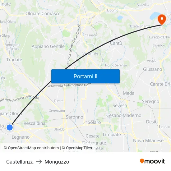 Castellanza to Monguzzo map