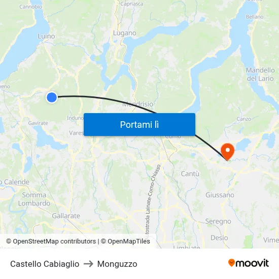 Castello Cabiaglio to Monguzzo map