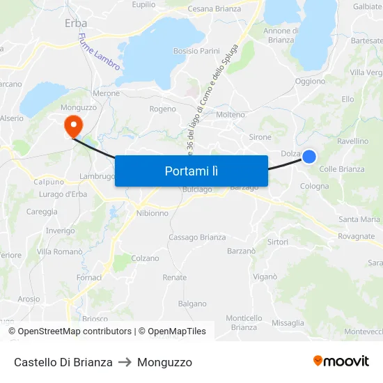 Castello Di Brianza to Monguzzo map