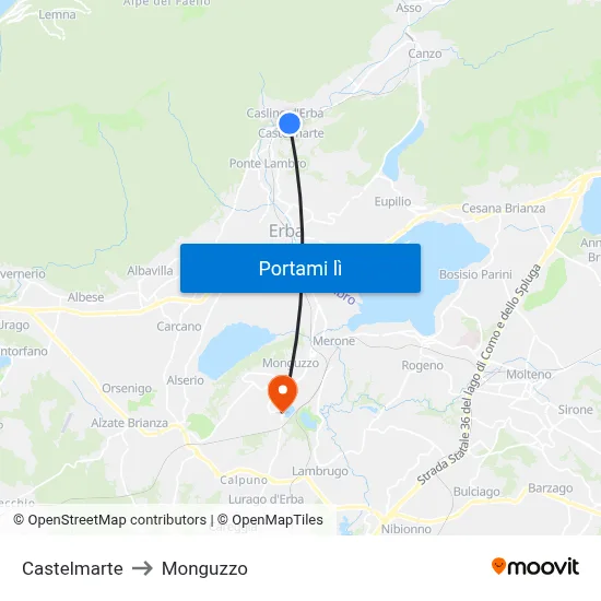 Castelmarte to Monguzzo map