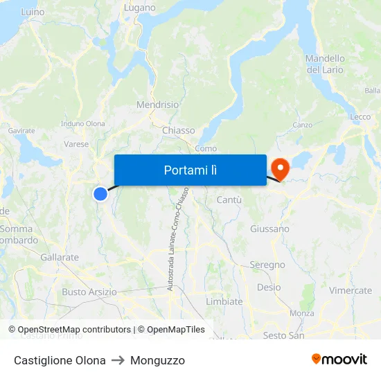 Castiglione Olona to Monguzzo map