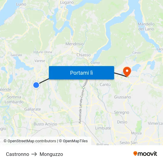 Castronno to Monguzzo map