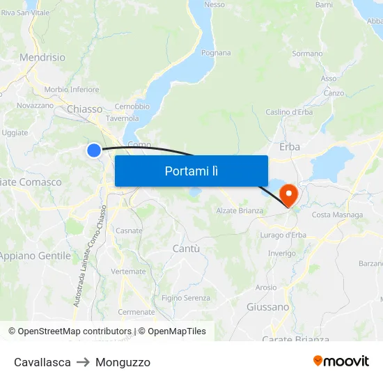 Cavallasca to Monguzzo map