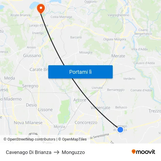 Cavenago Di Brianza to Monguzzo map