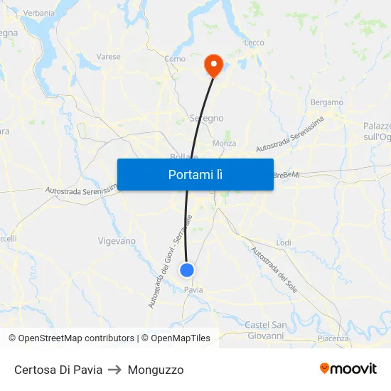 Certosa Di Pavia to Monguzzo map