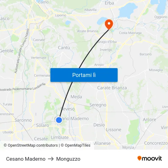 Cesano Maderno to Monguzzo map