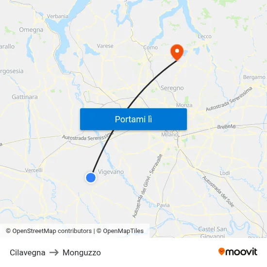 Cilavegna to Monguzzo map