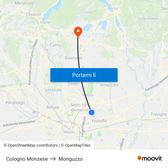 Cologno Monzese to Monguzzo map