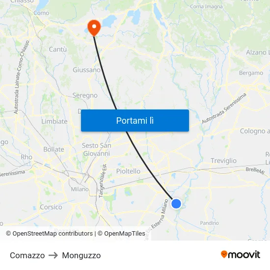 Comazzo to Monguzzo map