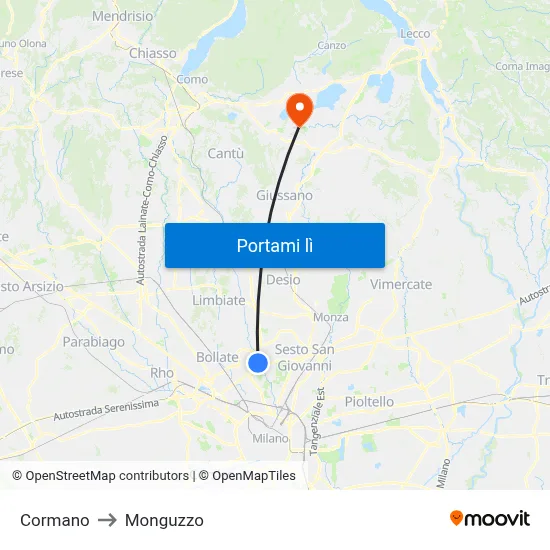 Cormano to Monguzzo map