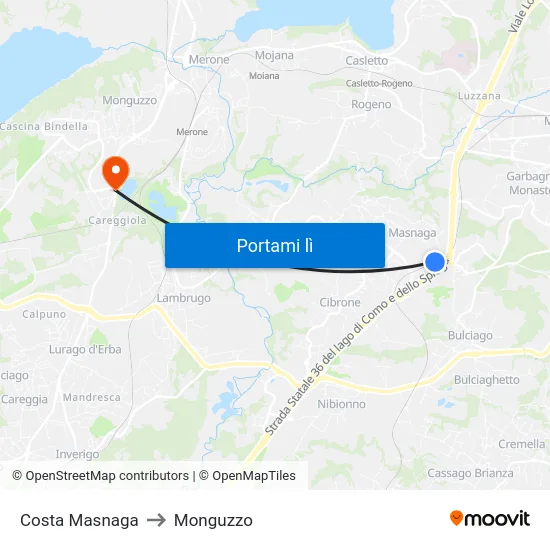 Costa Masnaga to Monguzzo map