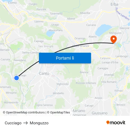 Cucciago to Monguzzo map