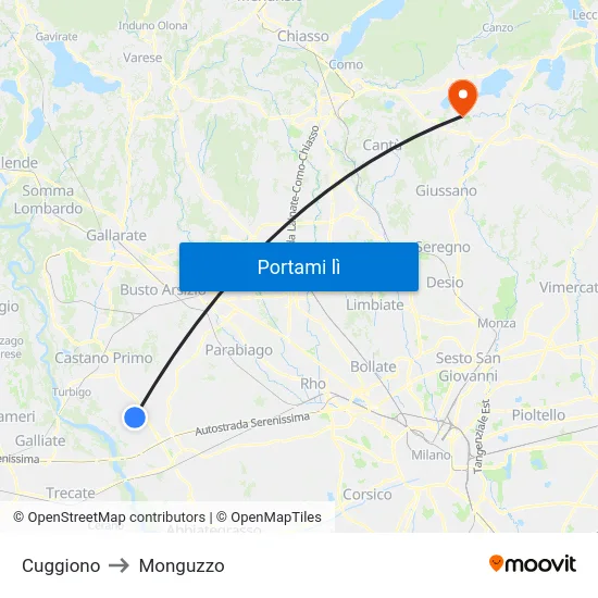 Cuggiono to Monguzzo map