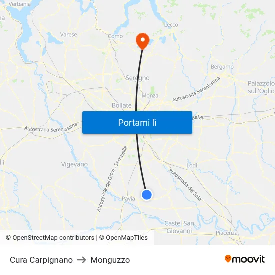 Cura Carpignano to Monguzzo map