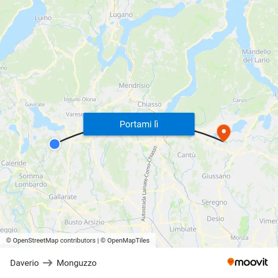 Daverio to Monguzzo map