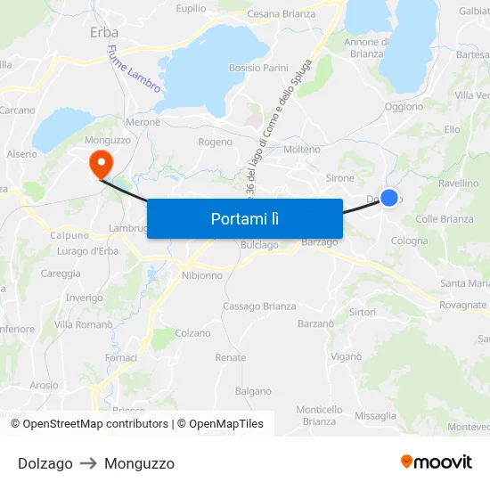 Dolzago to Monguzzo map