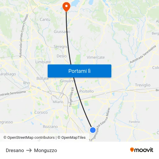 Dresano to Monguzzo map