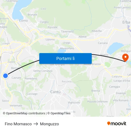 Fino Mornasco to Monguzzo map
