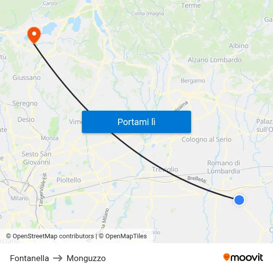 Fontanella to Monguzzo map