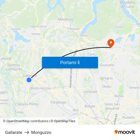 Gallarate to Monguzzo map