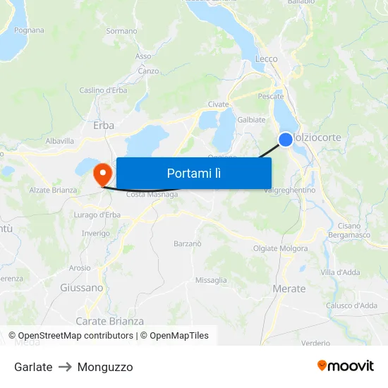 Garlate to Monguzzo map