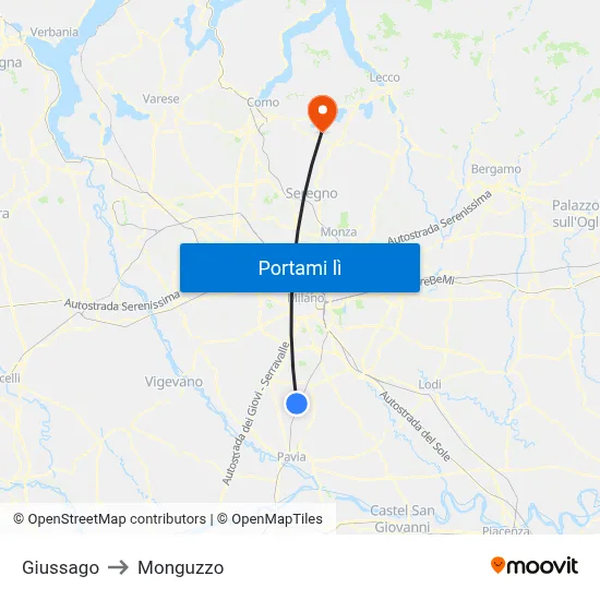 Giussago to Monguzzo map