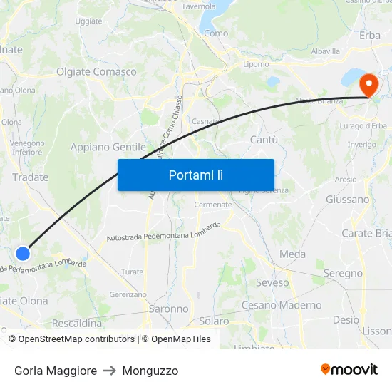 Gorla Maggiore to Monguzzo map