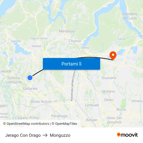 Jerago Con Orago to Monguzzo map