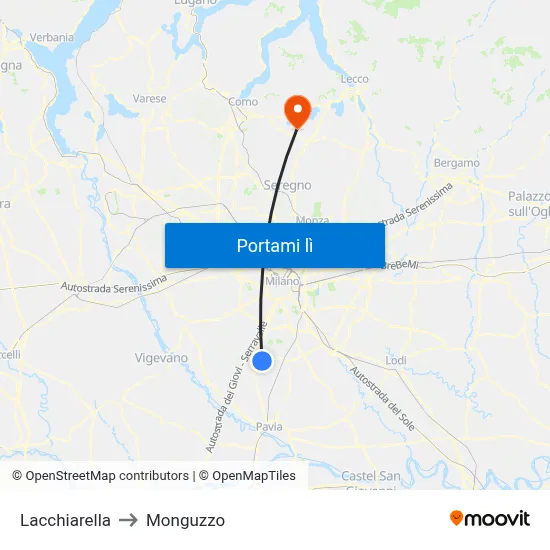 Lacchiarella to Monguzzo map