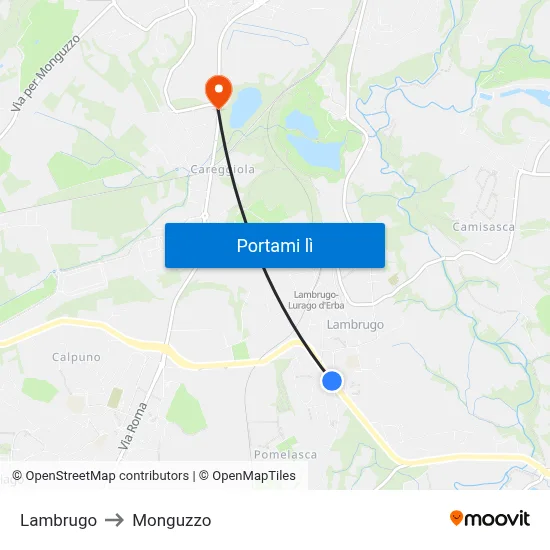 Lambrugo to Monguzzo map