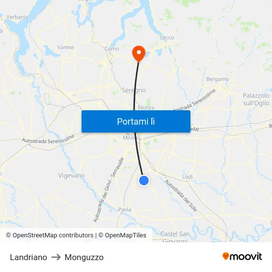 Landriano to Monguzzo map