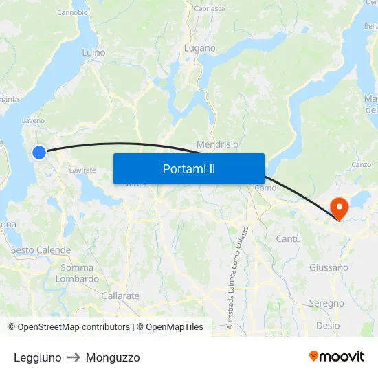 Leggiuno to Monguzzo map