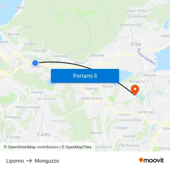 Lipomo to Monguzzo map