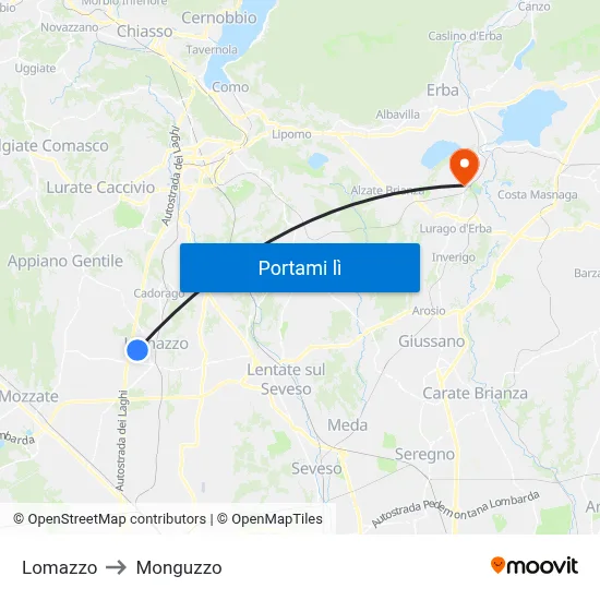 Lomazzo to Monguzzo map